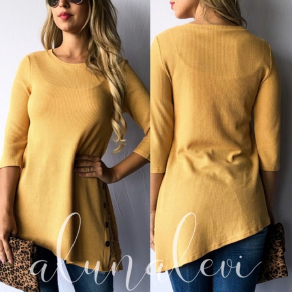 TAMARA Lace Detail 3/4 sleeve top - MUSTARD - Picture 3 of 3